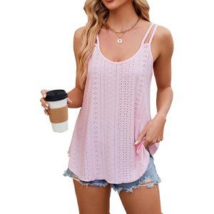 Tank Tops for Women Embroidery Sleeveless Spaghetti Scoop Neck Flowy Shirts